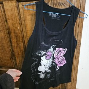 Black Matter Women's Black Tank Top with Sugar Skull Graphic